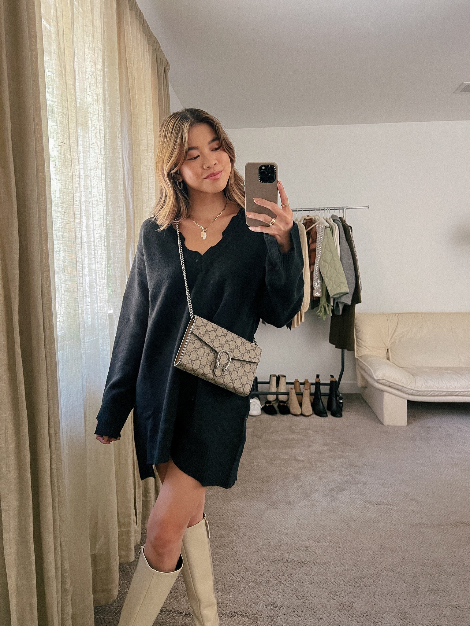 A warm black knit mini dress from Revolve paired with knee length boots! 

#revolve
#falloutfit
#fallstyle
#fallfashion
#fall
#knit
#knitdress
#minidress
#blackdress
#boots
#kneelengthboots
#casetify

#LTKSeasonal #LTKstyletip #LTKfit
