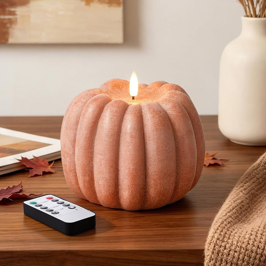 Fall Decor, Fall Decorations for Home, Flameless Pumpkin Candle, Terracotta | Amazon (US)
