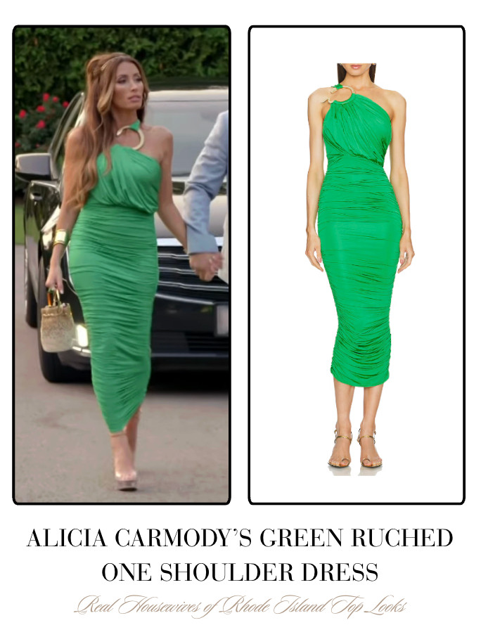  Alicia Carmody's Green Ruched One Shoulder Dress 

 