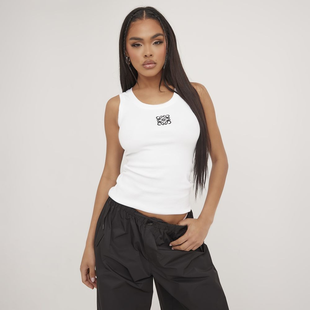 Scoop Neck Swirl Graphic Print Vest In White Ribbed | EGO Shoes (US & Canada)