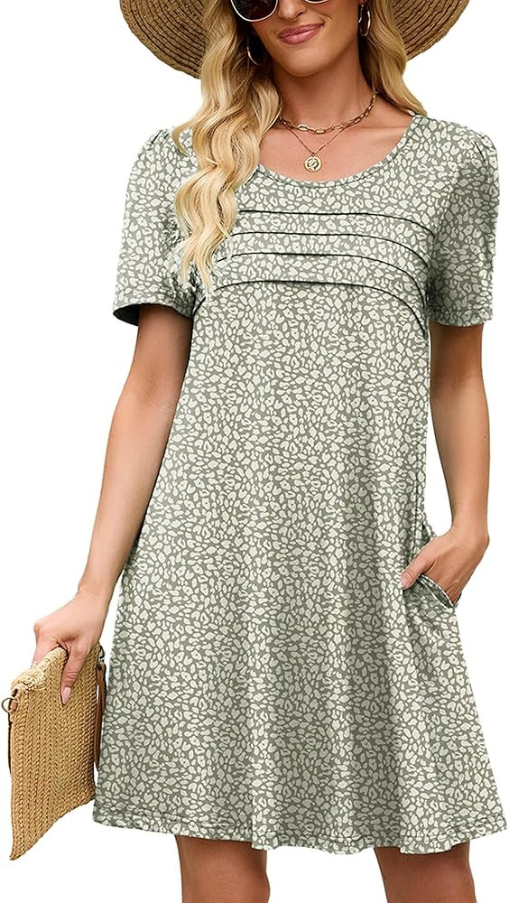 Heymoments Women's Short Sleeve Crewneck Sundress Summer Casual A-Line Beach Dress with Pockets S... | Amazon (US)