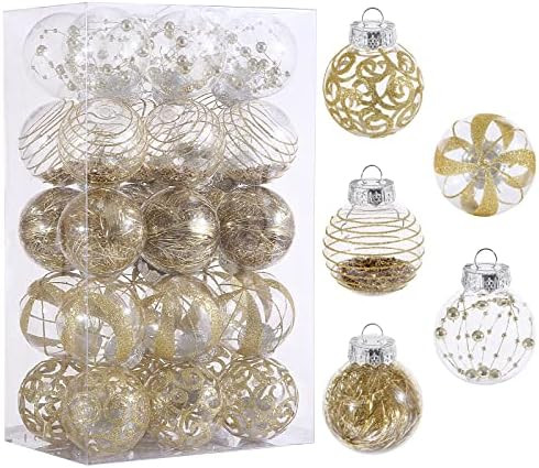60MM/2.36" Christmas Ornaments Set, 30pcs Clear Christmas Ornaments Gold Shatterproof Decorative Bau | Amazon (US)