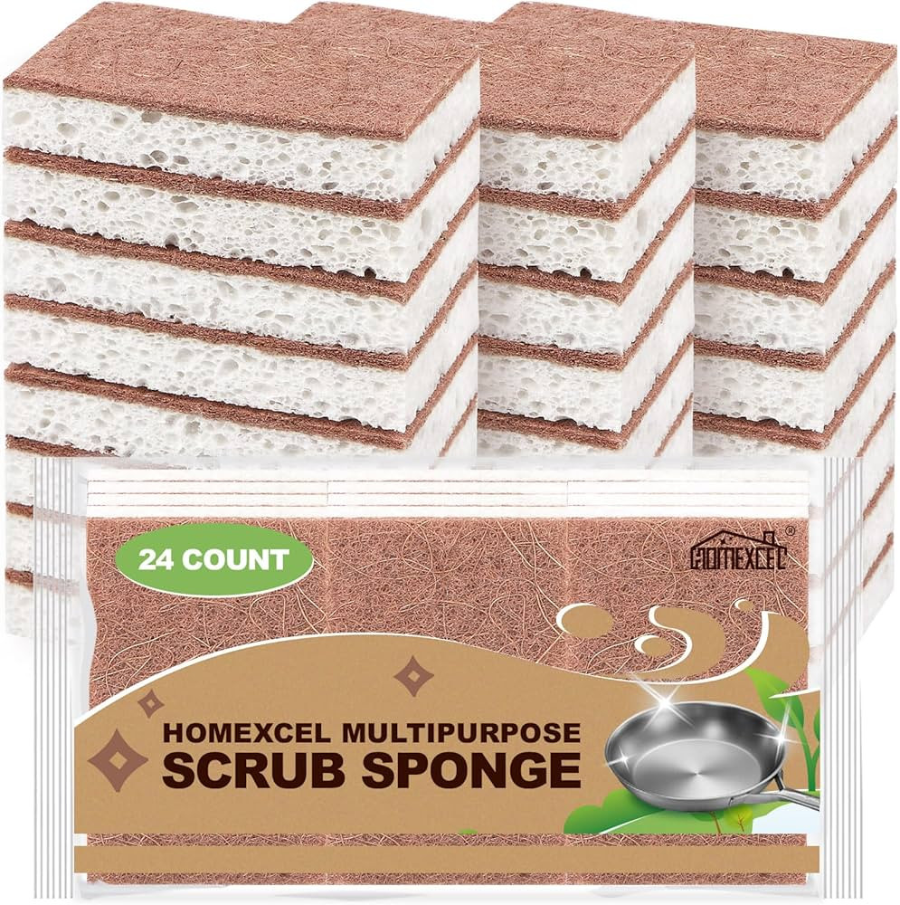 HOMEXCEL Natural Scrub Sponges Kitchen 24 Pack, Non-Scratch Cleaning Sponges for Dishes, Cellulos... | Amazon (US)