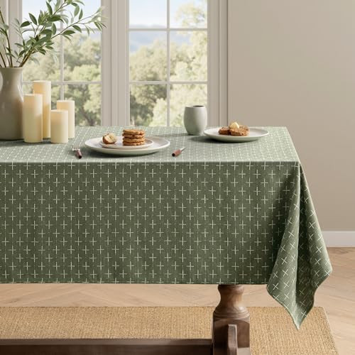 MIULEE Olive Green Linen Table Cloth Rectangle Tablecloth Waterproof Spring Spillproof Cross-Star Textured Table Cloth, Decorative Rustic Farmhouse Style for Dining/Party/Buffet/Wedding,60x102 Inch | Amazon (US)