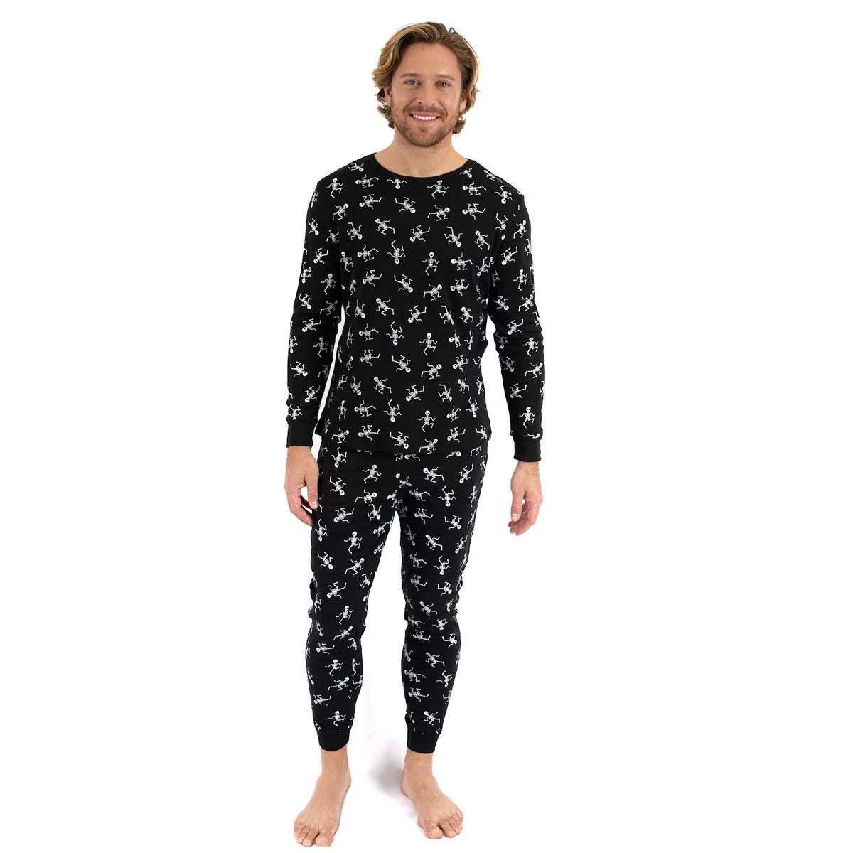 Leveret Mens Two Piece Cotton Pajamas Skeleton Black | Kohl's