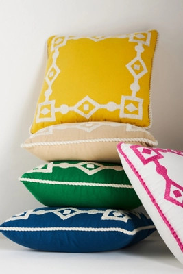 Greek Key Embroidered Indoor/Outdoor Pillow | Anthropologie (US)