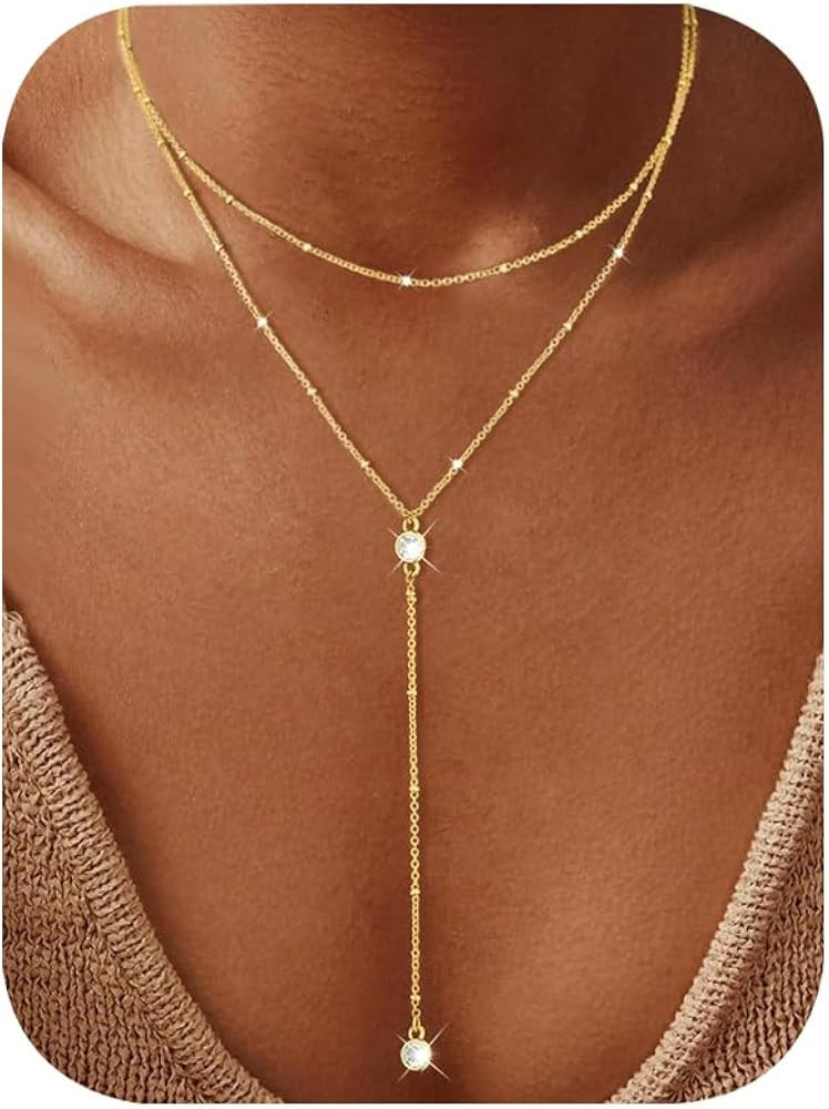 iF YOU Lariat Gold Long Necklaces for Women Trendy, Dainty 14K Gold Plated Drop Chain Necklace, L... | Amazon (US)