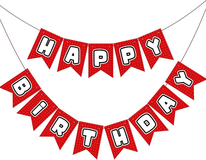 Oudain Pre-Strung Happy Birthday Banner Red Building Blocks Happy Birthday Decorations Building B... | Amazon (US)
