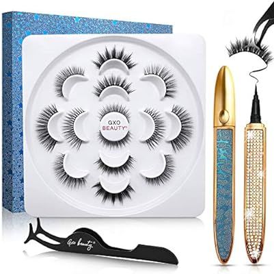Amazon.com: 3D False Eyelashes with Eyeliner Kit, Non-Magnetic Lashes Natural Looking and Self Ad... | Amazon (US)