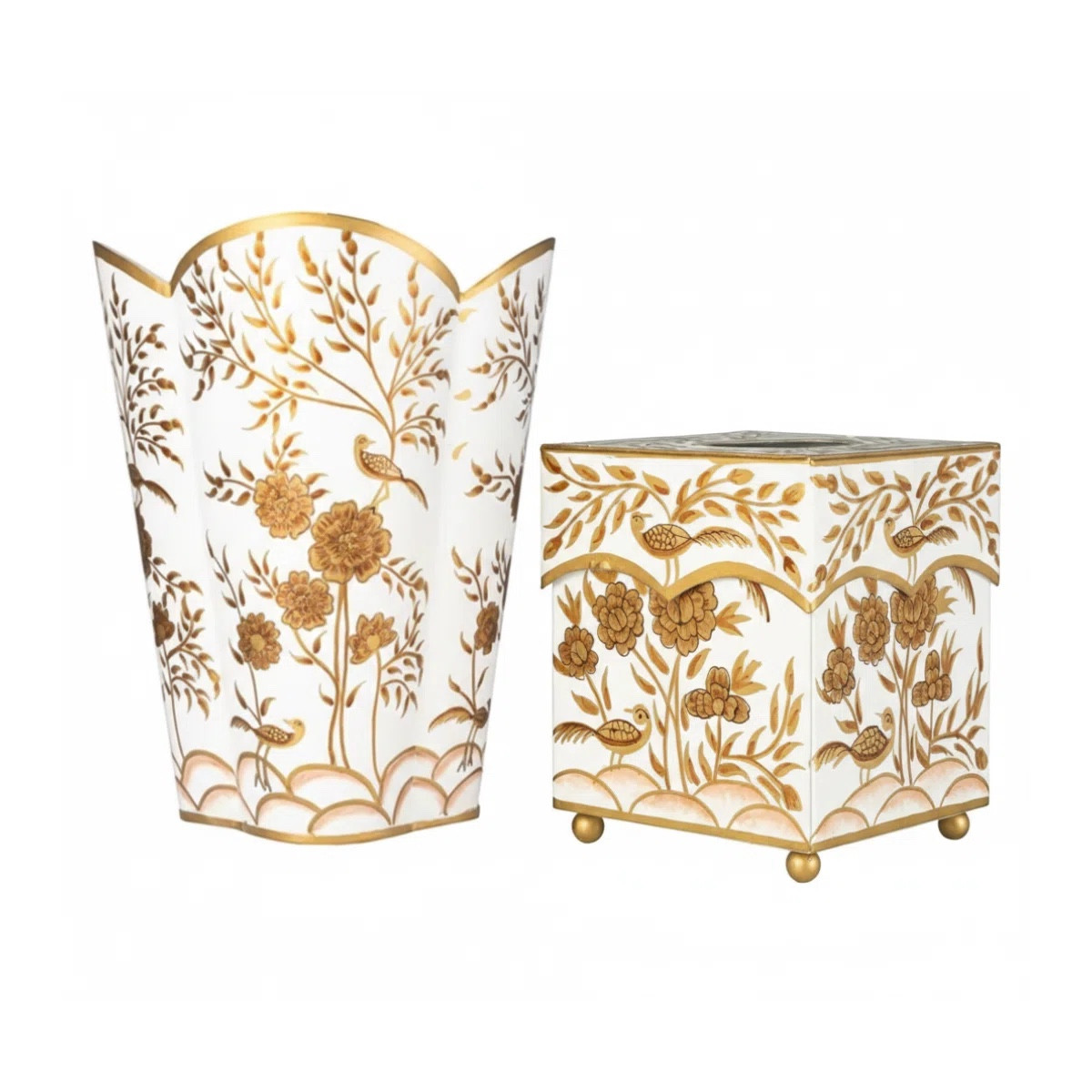 Chinoiserie tissue box cover and wastebasket ✨chic bathroom accessories 