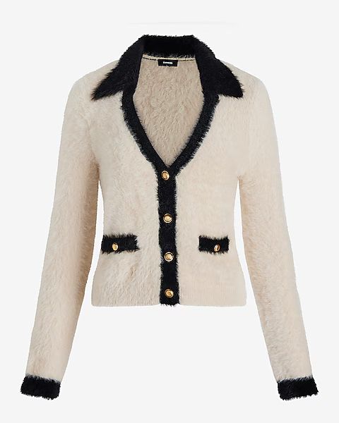 Tipped Faux Fur Novelty Button Cardigan | Express