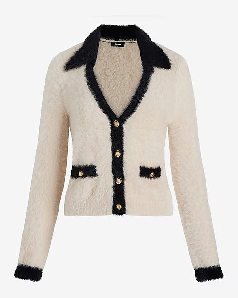Tipped Faux Fur Novelty Button Cardigan | Express (Pmt Risk)