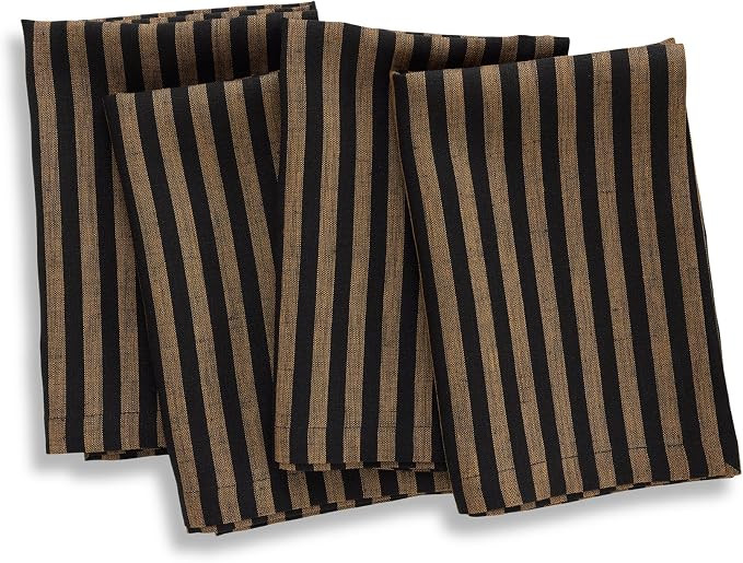 Solino Home Linen Napkins Set of 4-100% Pure Linen Amalfi Stripe Brown Sugar and Black Cloth Dinn... | Amazon (US)