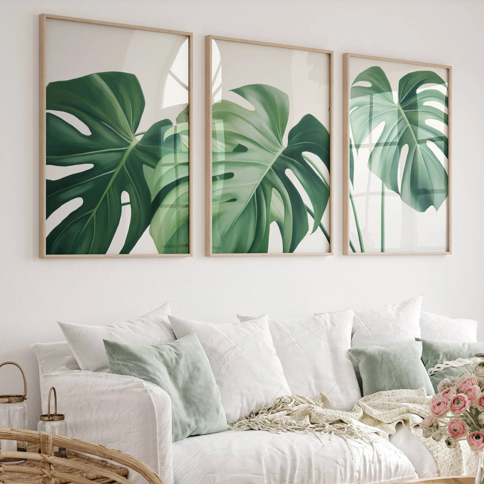 Monstera Wall Art Triptych | Botanical Print Set | Living Room Wall Art | Plant Illustrations | D... | Etsy (US)