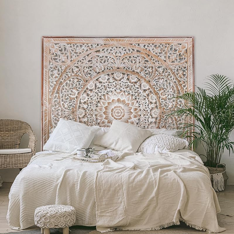 King Wood Headboard Rustic | Carved Full Headboard Only | Wooden Headboard Full Size Bed | Wall M... | Amazon (US)