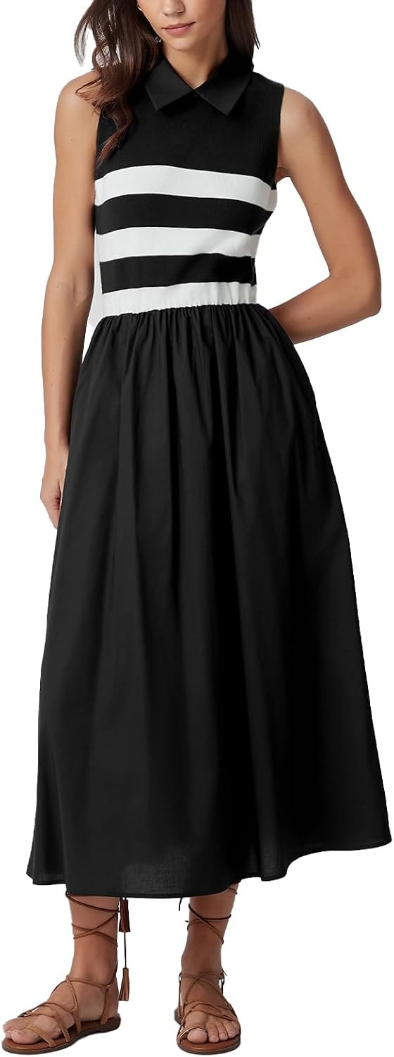 D-Sun Women's 2026 Spring Summer Sweater Midi Dresses Sleeveless Stripe Casual Knit A Line Long Dresses | Amazon (US)