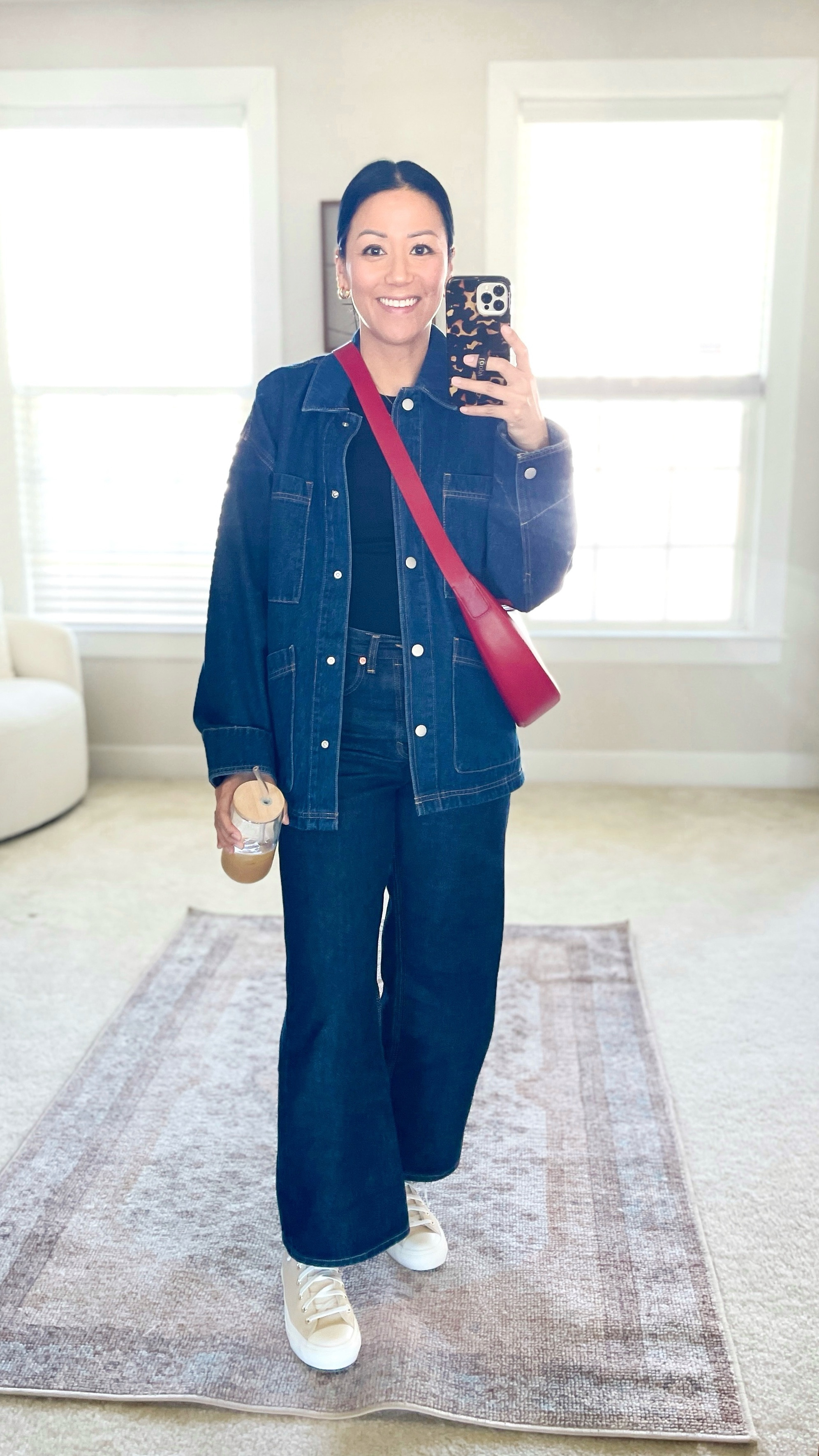 Size XS jacket
Size small tank
Size 2 jeans (I uncuff them)
Sized down 1/2 in Converse 
Exact bag is from Madewell but sold out

Canadian tuxedo

#LTKWatchNow #LTKStyleTip #LTKOver40