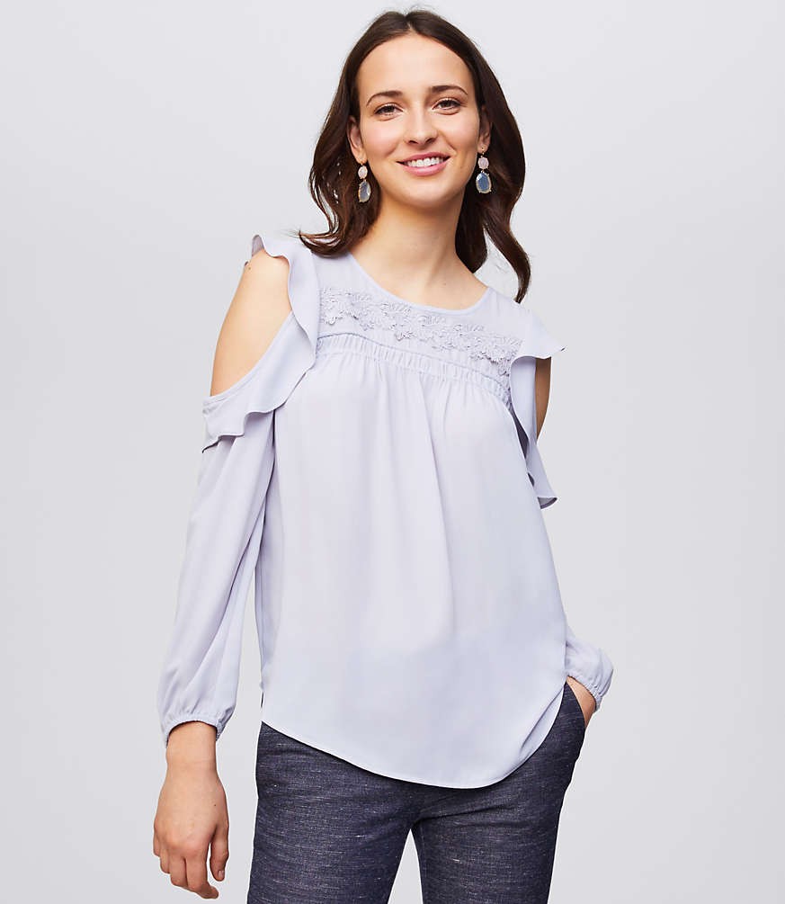 Lacy Ruffle Cold Shoulder Blouse | LOFT