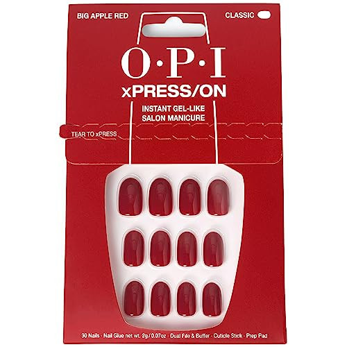 OPI xPRESS/ON Big Apple Red | Classic Red Short Round Press On Nails | With Nail Glue | Long Lasting, Reusable, Non-damaging | Amazon (US)