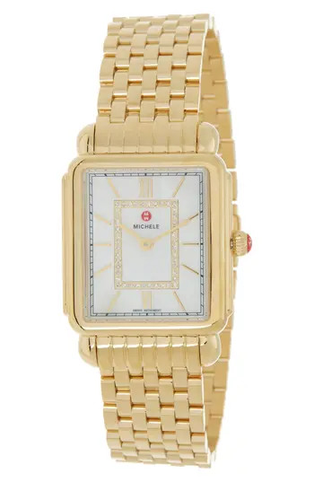 MICHELE Deco II Two Hand Diamond Bracelet Watch - 0.11ct. in Gold at Nordstrom Rack | Nordstrom Rack