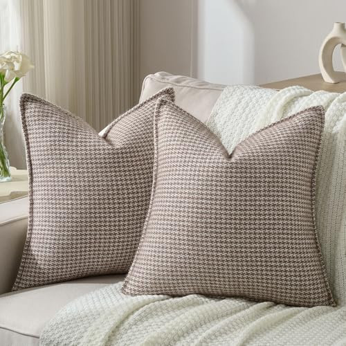 FUTEI Coffee Decorative Throw Pillow Covers 16x16 Inch Set of 2,Soft Houndstooth Gingham Textured Cushion Case,Modern Home Decor for Couch Bed Living Room | Amazon (US)
