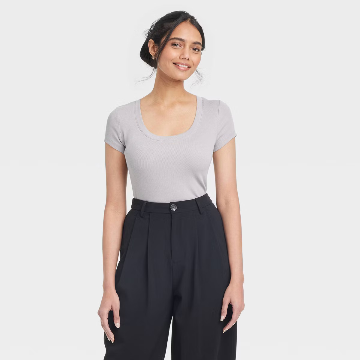 Women's Slim Fit Short Sleeve Ribbed Scoop Neck T-Shirt - A New Day™ | Target