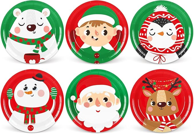 Whaline Christmas Paper Plate Red Green Disposable Party Plate Santa Snowman Elf Elk Dinnerware P... | Amazon (US)