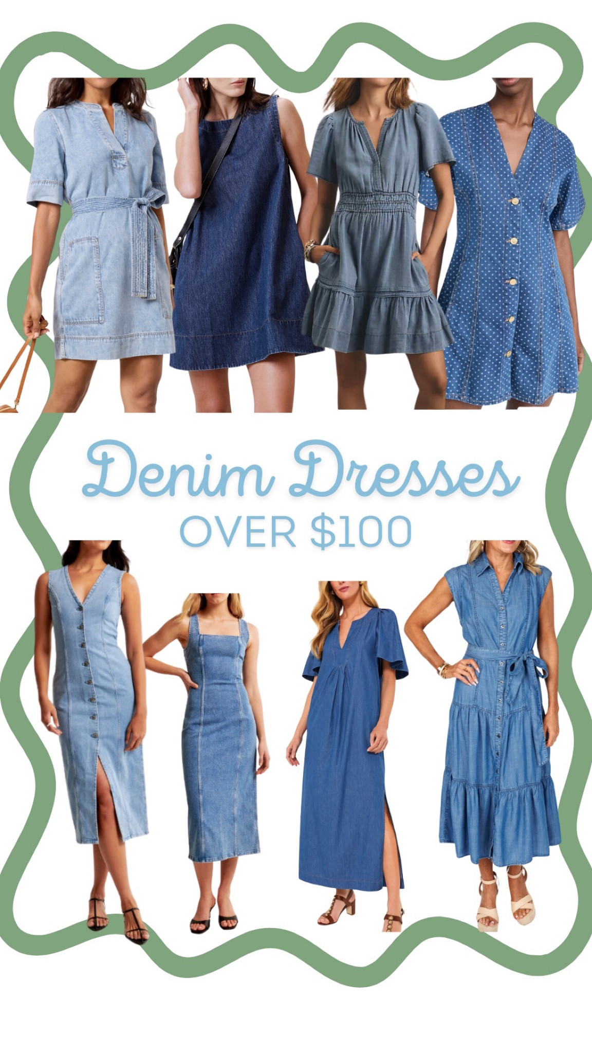 Premium denim dresses over $100. 

#LTKMidsize #LTKActive #LTKSeasonal
