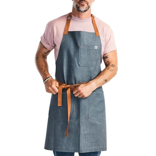 hedley & bennett Essential Apron - Heavy-Duty Denim Kitchen Apron with Pockets & Towel Loop - Professional Chef Workwear for Cooking & Grilling - Cedar | Amazon (US)