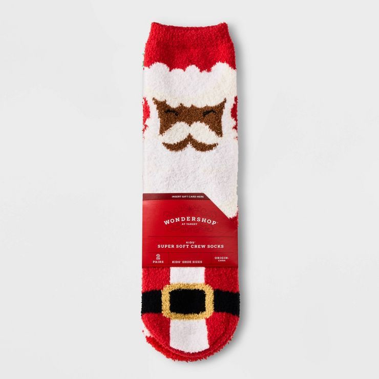 Kids' Santa 2pk Cozy Crew Socks with Gift Card Holder - Wondershop™ Red M/L | Target