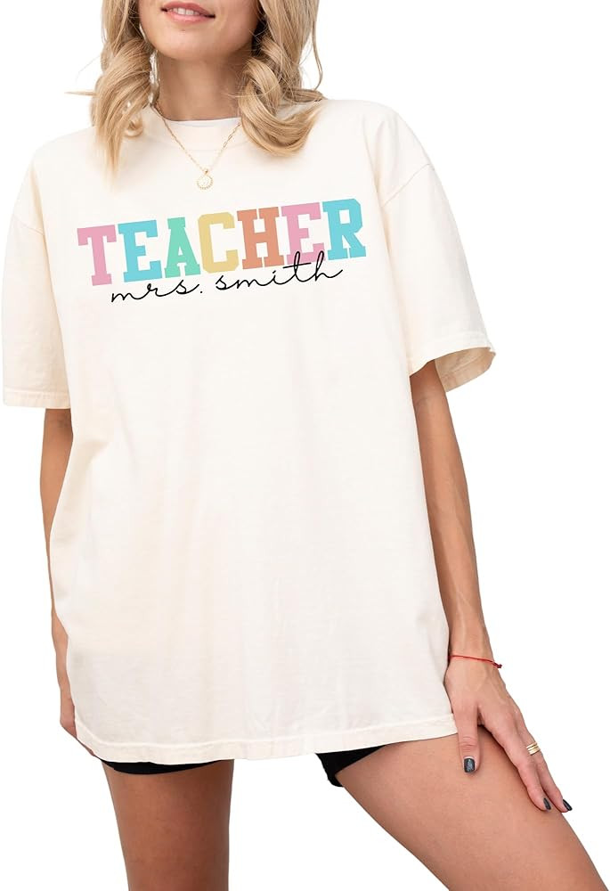 Custom Teacher T-Shirt and Comfort Colors, Teacher Team Shirts, Personalized School Tshirt, Teach... | Amazon (US)