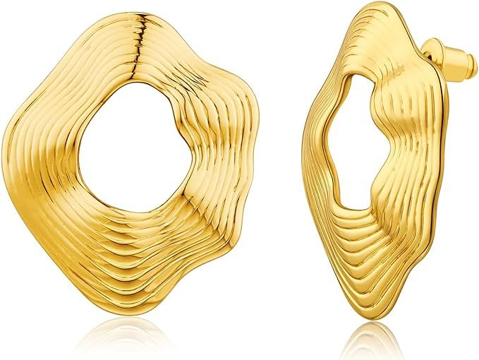 Gold Drop Earrings Geometric Hoop Earrings for Women Gold statement Hoop Stud Earring Yellow Gold... | Amazon (US)