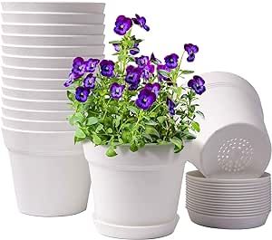 HOMENOTE Pots for Plants, 15 Pack 6 inch Plastic Planters with Multiple Drainage Holes and Trays ... | Amazon (US)