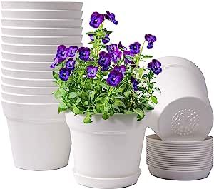 HOMENOTE Pots for Plants, 15 Pack 6 inch Plastic Planters with Multiple Drainage Holes and Trays ... | Amazon (US)