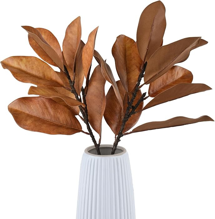 2pcs Magnolia Artificial Leaves Branches 22" Faux Magnolia Leaves with Stems Fake Artificial Gree... | Amazon (US)