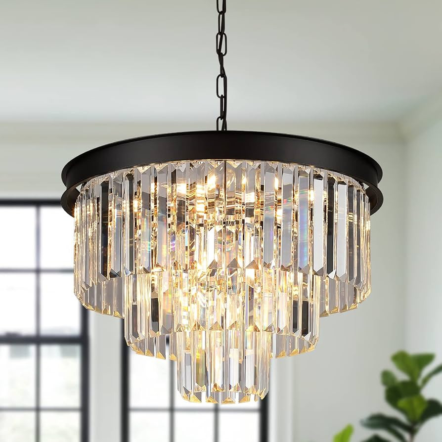 Black Crystal Chandeliers Modern Round Chandeliers 20" Dimmable 9 Lights Ceiling Pendant Light Fi... | Amazon (US)