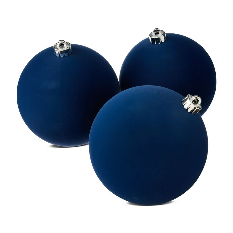 4-Count Navy Flocked Jumbo Shatterproof Christmas Ornaments, 5.9 in, by Holiday Time | Walmart (US)
