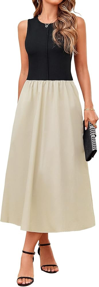 Bluetime Women Summer Maxi Dresses A Line Flowy Long Dresses Patchwork Party Dresses Work Tank Dr... | Amazon (US)