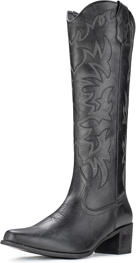 IUV Cowboy Boots For Women Knee High Western Cowgirl Boots Snip Toe Side Zipper Chunky Heel | Amazon (US)