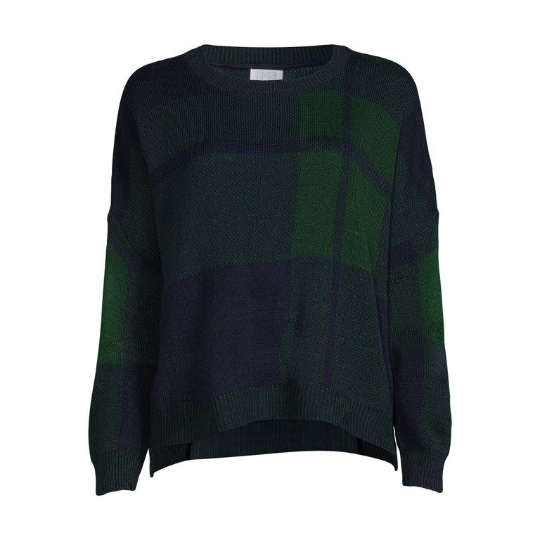 Time and Tru Women's Plaid Relaxed Fit Crewneck Sweater | Walmart (US)
