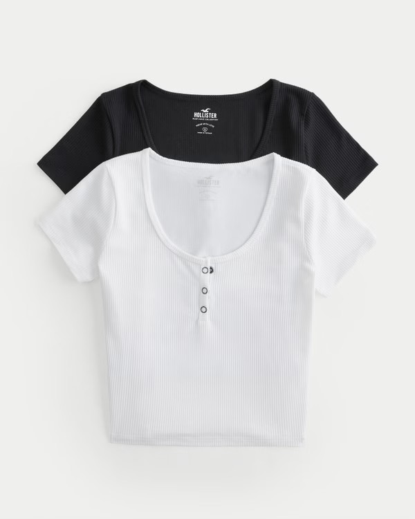Ribbed Seamless Fabric Short-Sleeve Henley 2-Pack | Hollister (US)