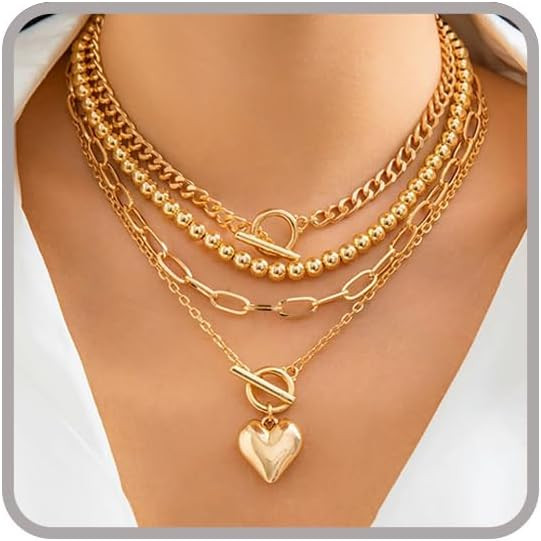 Otxas Layered Gold Necklaces for Women Non Tarnish Chunky Necklace | Amazon (US)