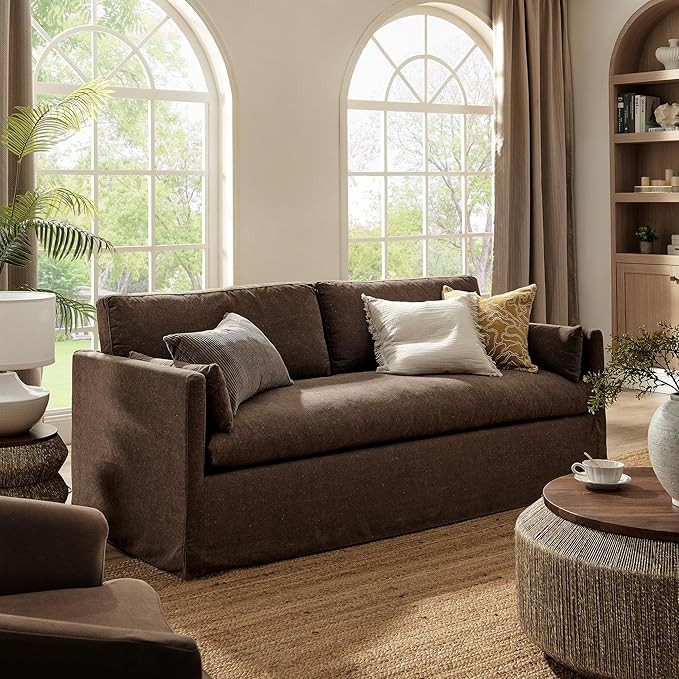 Modway Wellfleet Slipcovered Sofa in Cocoa Fabric – 85" Upholstered Sofa with Down Blend Cushio... | Amazon (US)