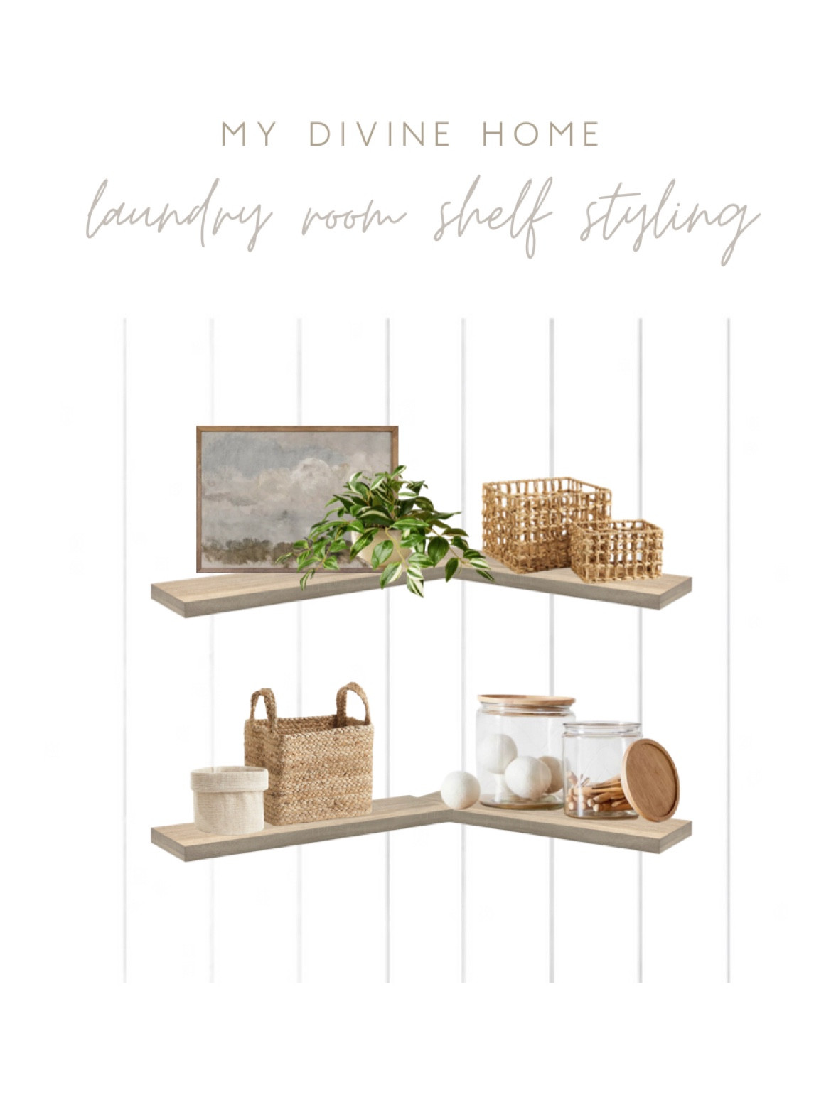 Great shelf items for floating shelves in laundry room! Storage jars and baskets for missing socks, lint, dryer balls, clothespins etc. Affordable art print with frame options!

Mudroom, laundry room, floating shelves, shelf decor, laundry room decor, laundry room storage, design boards, mood boards

#LTKfindsunder50 #LTKsalealert #LTKhome