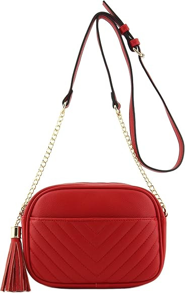 FashionPuzzle Chevron Quilted Crossbody Camera Bag with Chain Strap and Tassel | Amazon (US)