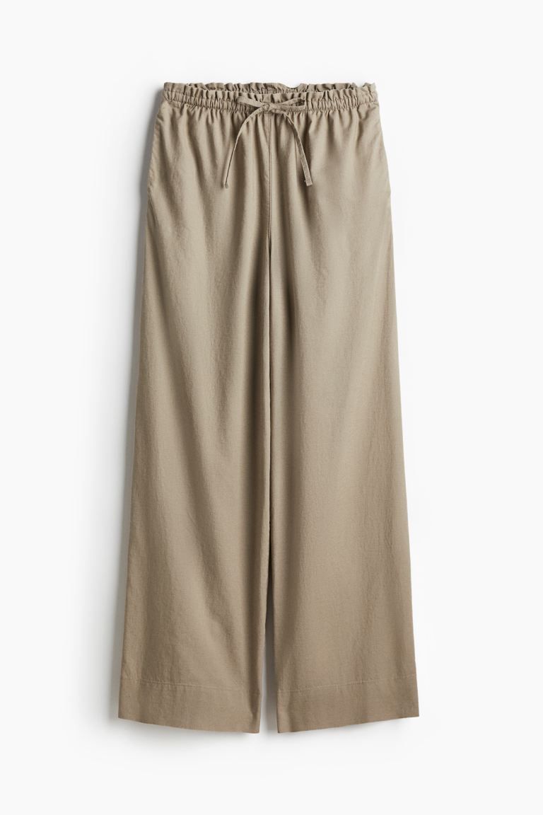 Wide-leg Linen-blend Pants - High waist - Long - Beige - Ladies | H&M US | H&M (US + CA)