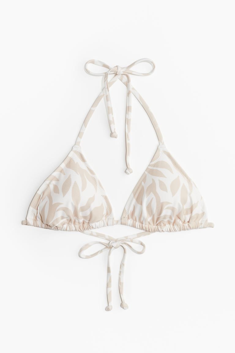 Padded Triangle Bikini Top - Halterneck - White/light beige patterned - Ladies | H&M US | H&M (US + CA)