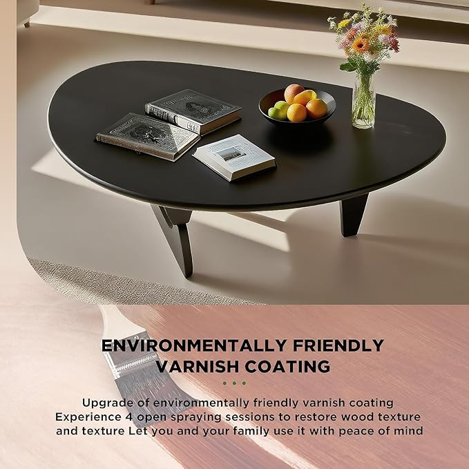 Modern Triangle Coffee Table: Unique Funky Soild Wood Coffee Tables for Living Room, Wooden Oval ... | Amazon (US)