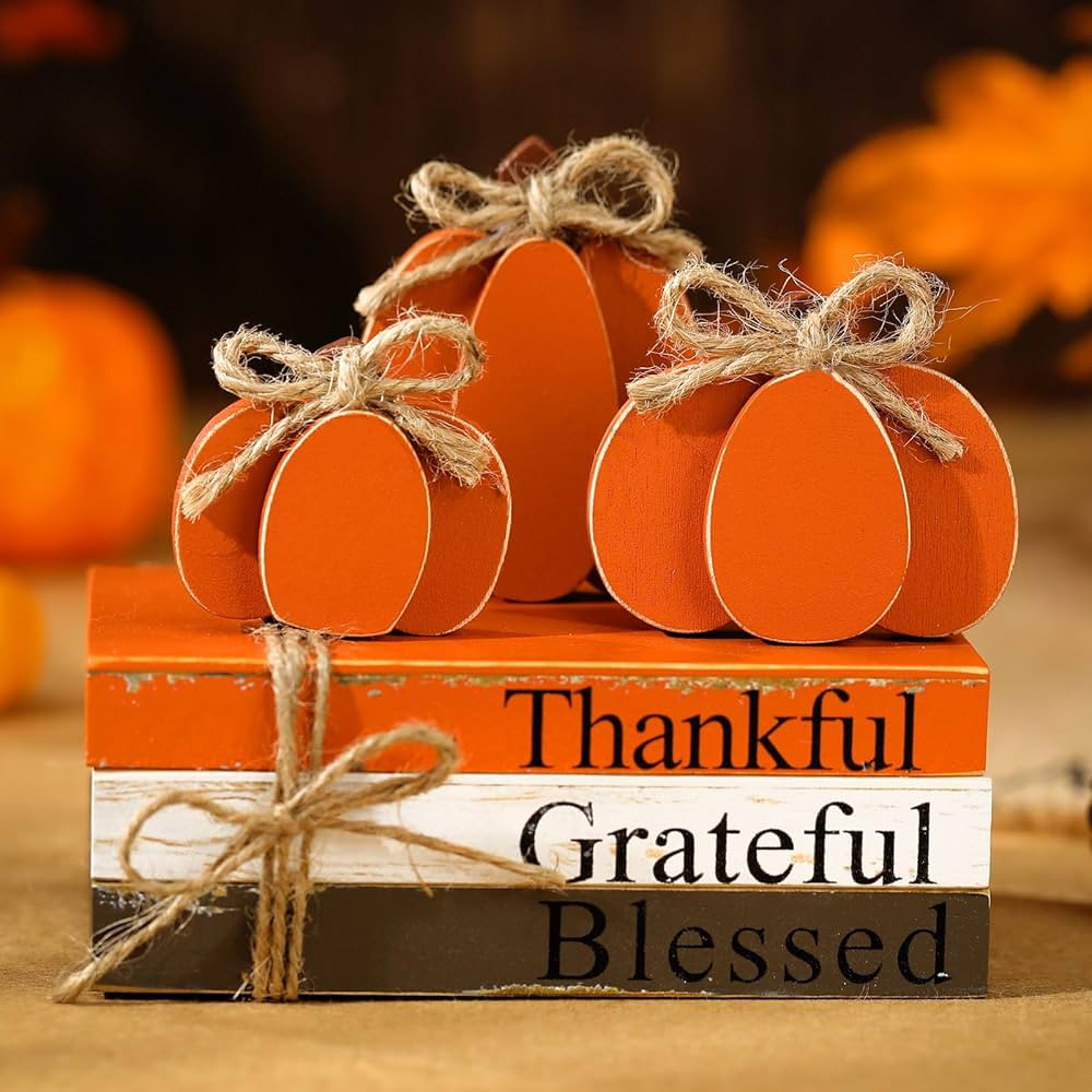 4 Pieces Fall Pumpkins Tiered Tray Decor Wooden Pumpkin Decor Farmhouse Autumn Table Shelf Decora... | Amazon (US)