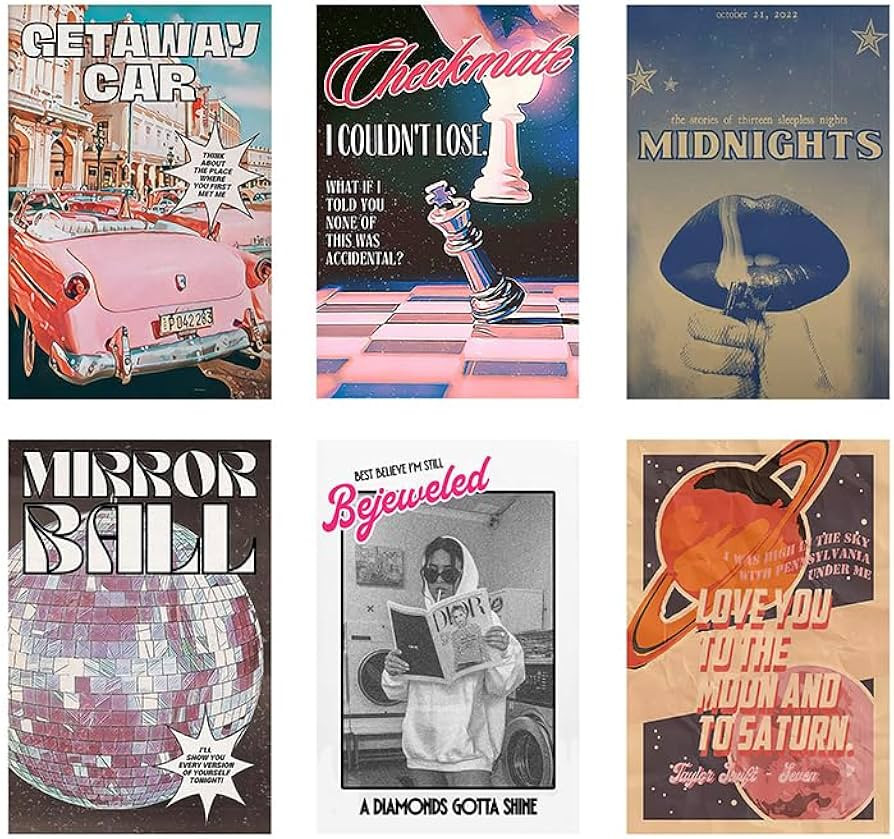 Vintage 6 Piece Set Canvas Poster - Music Taylor Wall Art Print for Room Decor Aesthetic Preppy M... | Amazon (US)